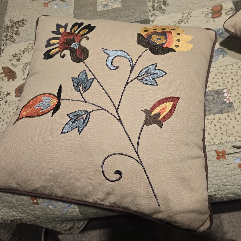 Floral Embroidered Bedding Decorative Pillows